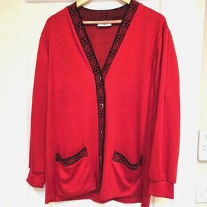 Vintage Alfred Dunner Women's Sweater Knit Cardigan Red & Black Jacket USA 12